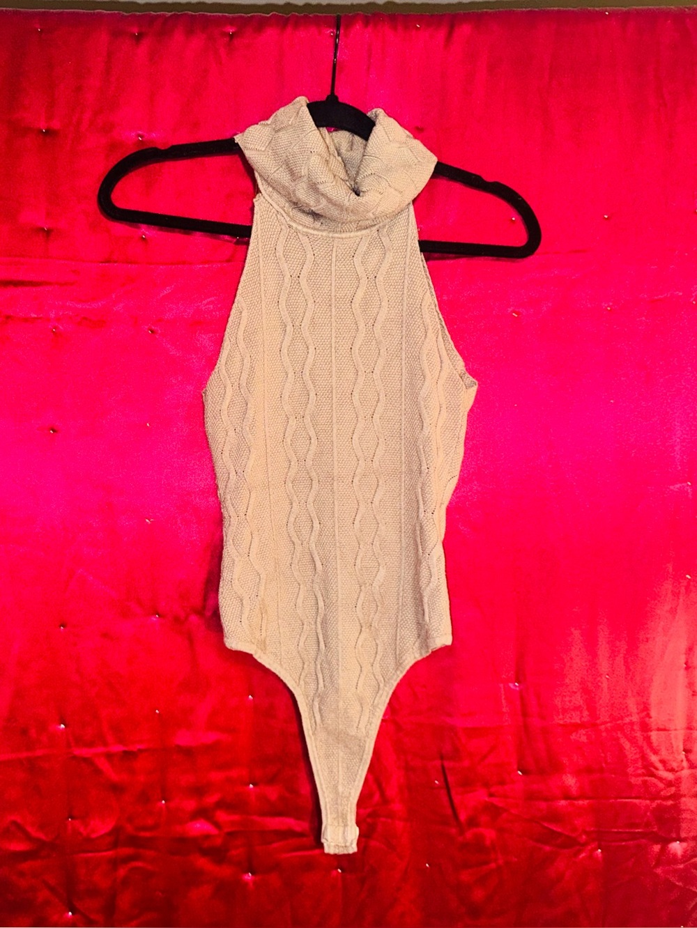 👑 Size Small Knitted Fashion Nova Taupe Cable Sleeveless Bodysuit